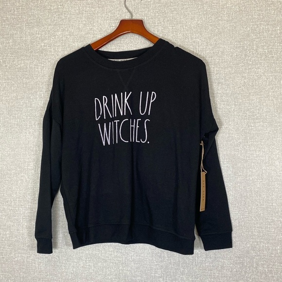 NWT Rae Dunn Black Brushed Sweatshirt "Drink Up Witches" & Matching Fuzzy Socks - Picture 2 of 9